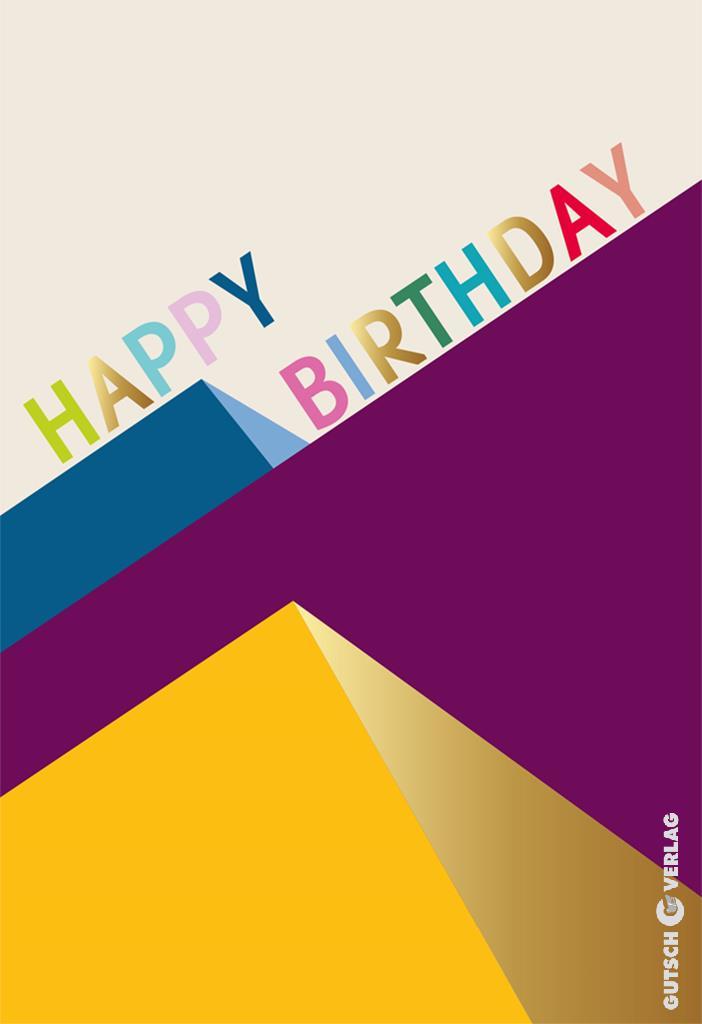 Buntes geometrisches Design mit dem Text „Happy Birthday“ für festliche Feiern und Grußkarten.