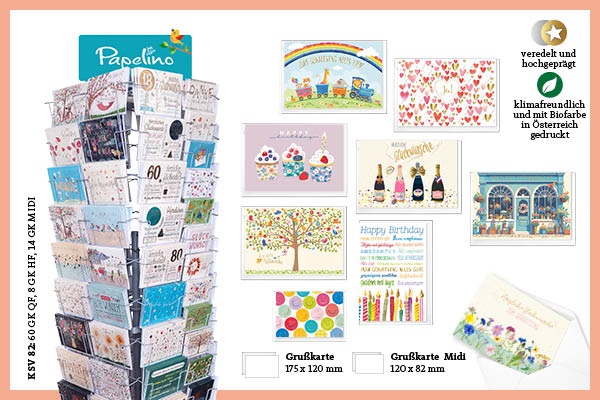 Grußkarten mit hübschen Illustrationen und goldenen Veredelungen auf geprägtem Papier